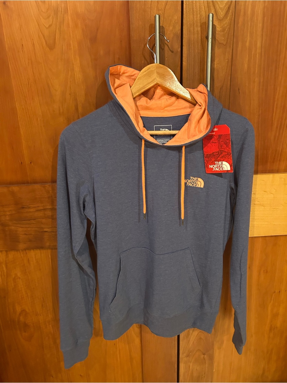 The North Face Women’s Slate Blue Hoodie with Orange Lining